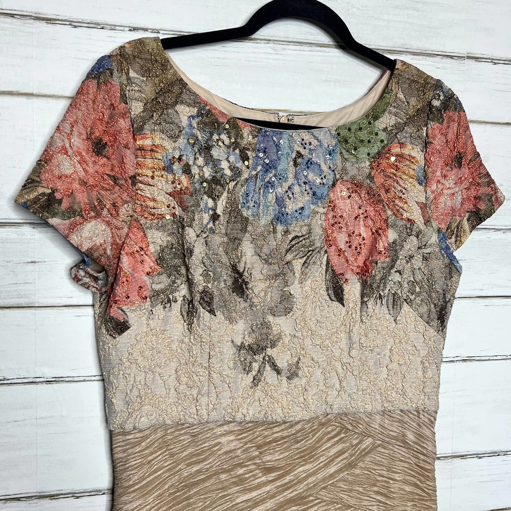 Adrianna Papell Column Gown Matelass Floral Dress Size 12 - Picture 2 of 14